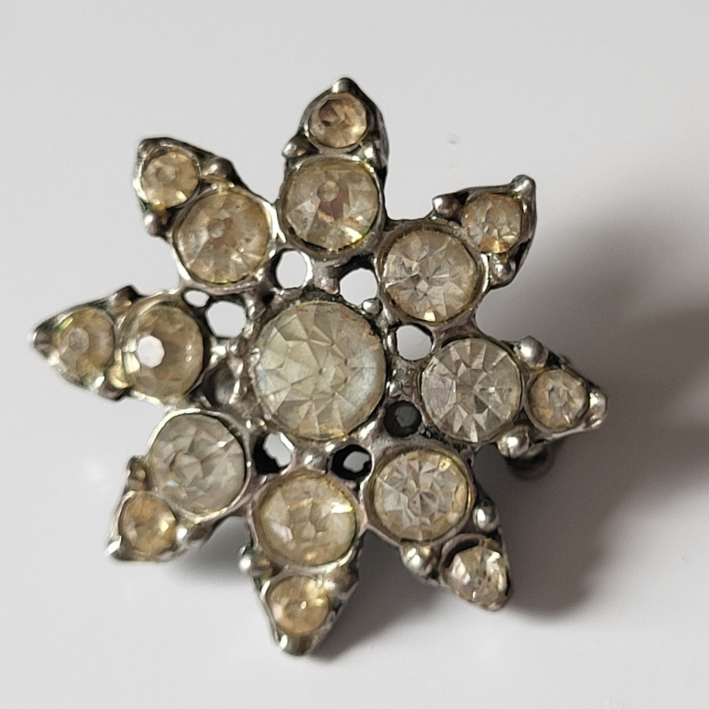 Vintage Silver Tone and Clear Rhinestone Star Snowflake Brooch